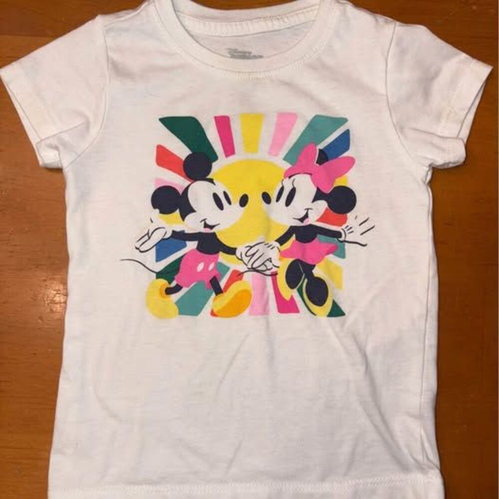 Mickey Mouse Minnie Mouse White Graphic T Shirt Colorful Sun Toddler Girl 3T